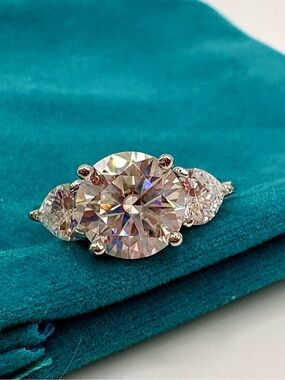 3.0Ct Moissanite Three Stone Ring – 14K White Gold Plated – Size 7